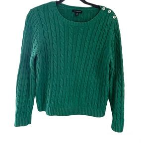 Lands End Green Cable Knits Sweater - L/P